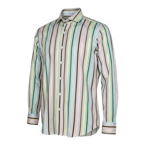 🎨💼 Etro Men’s Multicolor Striped Long Sleeve Button-Up Shirt w/ Size 39 (L)